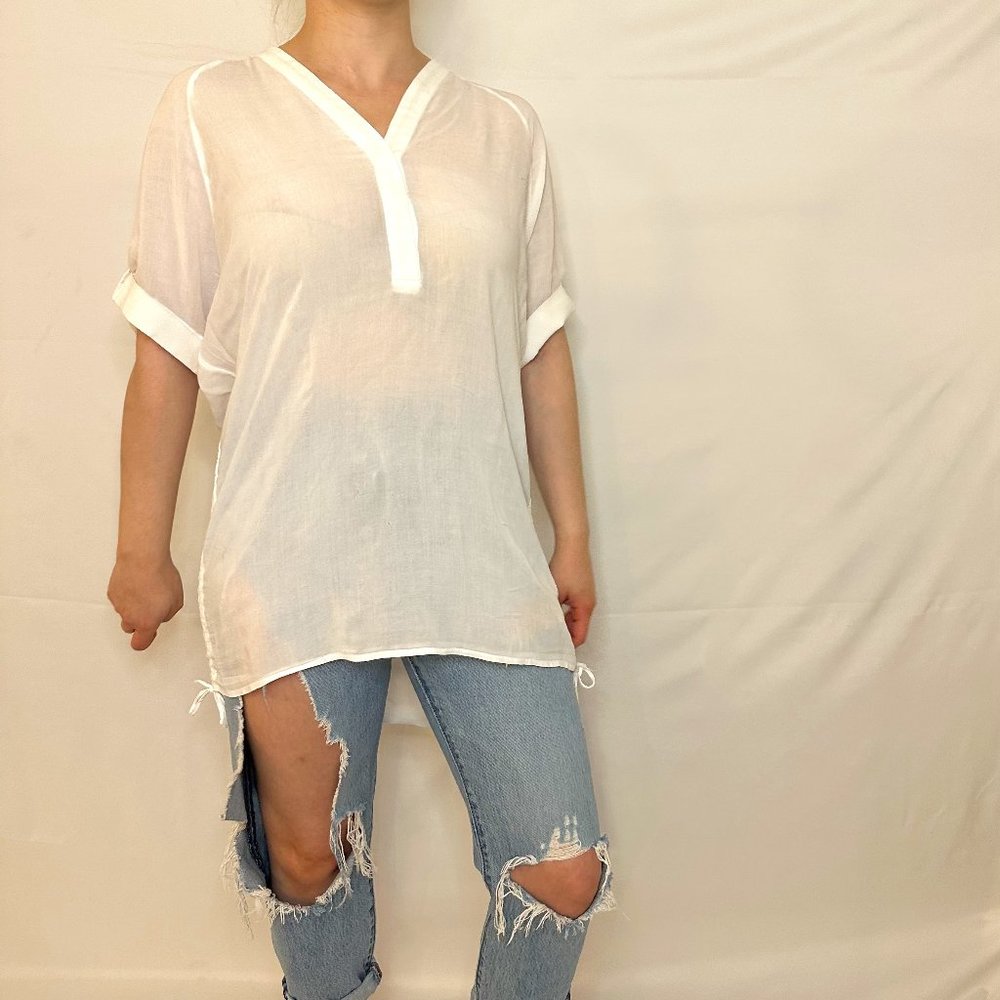 All Saints White Linen Side Tie/Rucched Short Sleeve Top/Coverup - 0